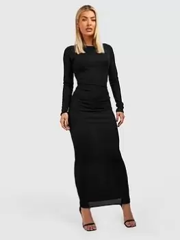 Image of Boohoo Contour Rib Long Sleeve Maxi Dress - Black