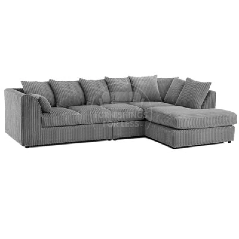 Image of Furnishings For Less UK Luxor Grey Jumbo Cord Large 5 Seater Corner Sofa Long Right Hand Facing