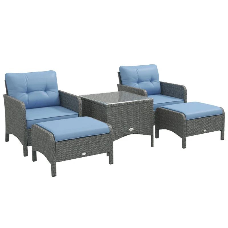 Image of Outsunny 5pc PE Rattan Patio Furniture Set - Blue 860-066V70GY
