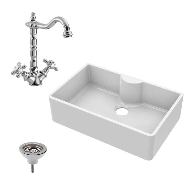 Image of Balterley Fireclay 1 Bowl Butler Sink Tap Ledge Tap Waste 795mm White
