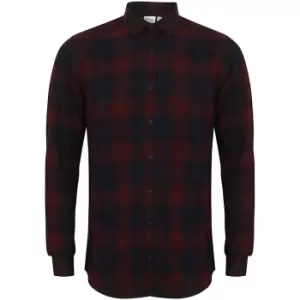 Image of Skinni Fit Mens Brushed Check Casual Long Sleeve Shirt (M) (Burgundy Check)