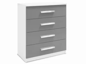 Image of Harmony Moritz Grey High Gloss and White 4 Drawer Chest of Drawers Flat Packed