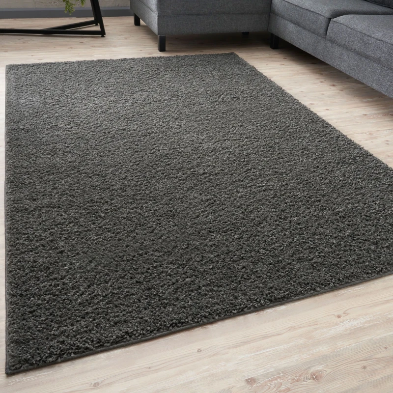 Image of THE RUGS Shaggy Rugs Dark Grey Living Room Rug - Soft Fluffy Thick Carpet For Bedrooms & Kitchen Easy To Clean Home Decor Rugs Size: 200cm x 290 cm