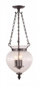Image of 3 Light Medium Ceiling Lantern Pendant Old Bronze, E14