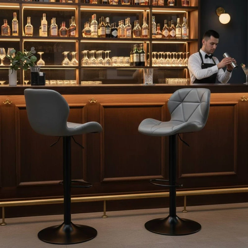 Image of Alivio 2 Piece Modern Faux Leather Adjustable Bar Stool Backrest Bar Chairs in Dark Grey Dark Grey Unisex