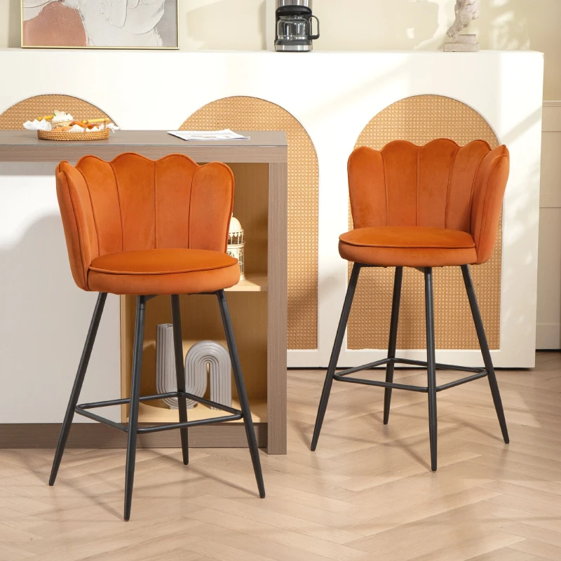 Image of HOMCOM HOMCOM Set of 2 Barstools with Petal Backrest for Kitchen Island Orange Orange One Size Unisex 5063603691100
