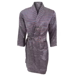 Image of Mens Lightweight Traditional Patterned Satin Robe/Dressing Gown (L Chest: 42inch) (Navy)