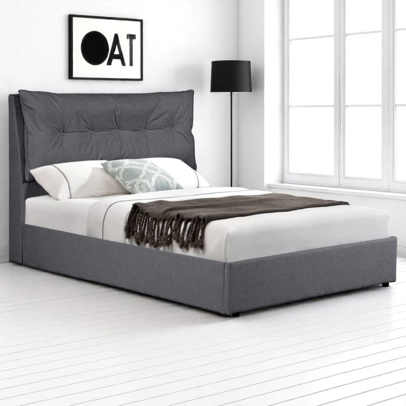 Image of OAT Home Prestbury Pillowback Cushion Headboard Fabric Ottoman Storage Bed Frame in Charcoal Size: Double Charcoal Unisex Double