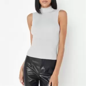 Image of Missguided Basic High Neck Knit Rib Top - Grey