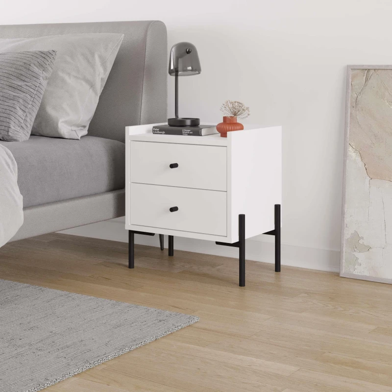 Image of Decortie Malta' Modern Nightstand with 2 Drawers 48.6cm in White Size: 1 Pack White Unisex 1 Pack