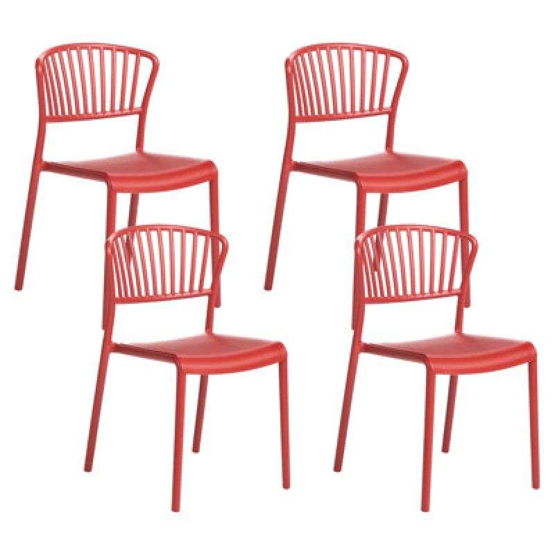 Image of Beliani Set Of 4 Garden Chairs Gela Red