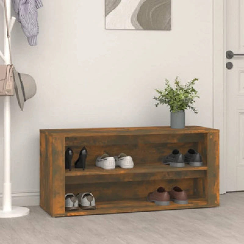 Image of Vidaxl Shoe Rack Smoked Oak 100X35X45cm Engineered Wood