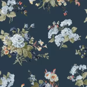 Image of Laura Ashley Rosemore Midnight Seaspray Floral Smooth Wallpaper