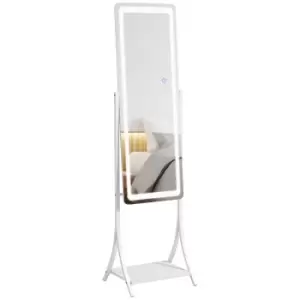 Image of HOMCOM Free Standing Dressing Mirror with LED Lights, Full Length Mirror with 3 Temperature Colours and Storage Shelf