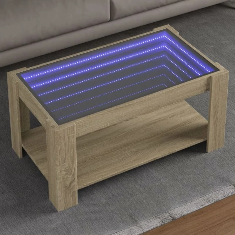 Image of vidaXL Coffee Table with LED Sonoma Oak 93x53x45cm Engineered Wood, Brown 847555
