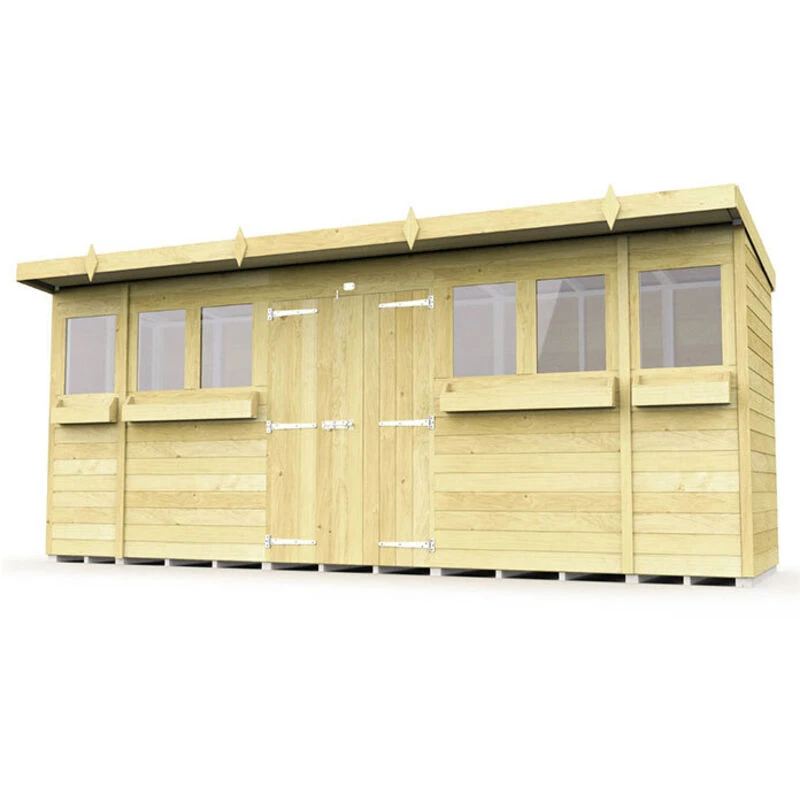 Image of Flat Pack Sheds DIY Sheds 16 x 4 Pent Summer Shed, Brown 16X4PSSFF