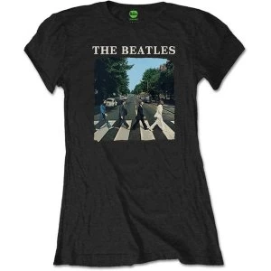 Image of The Beatles - Abbey Road & Logo Womens Medium T-Shirt - Black
