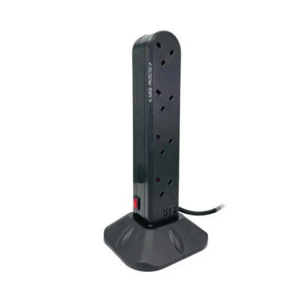 Image of Connekt Gear Connekt Gear 8 Way Surge Protected Socket Tower Block with USB Ports UK 27-8020S to USB 27-8020S/USB