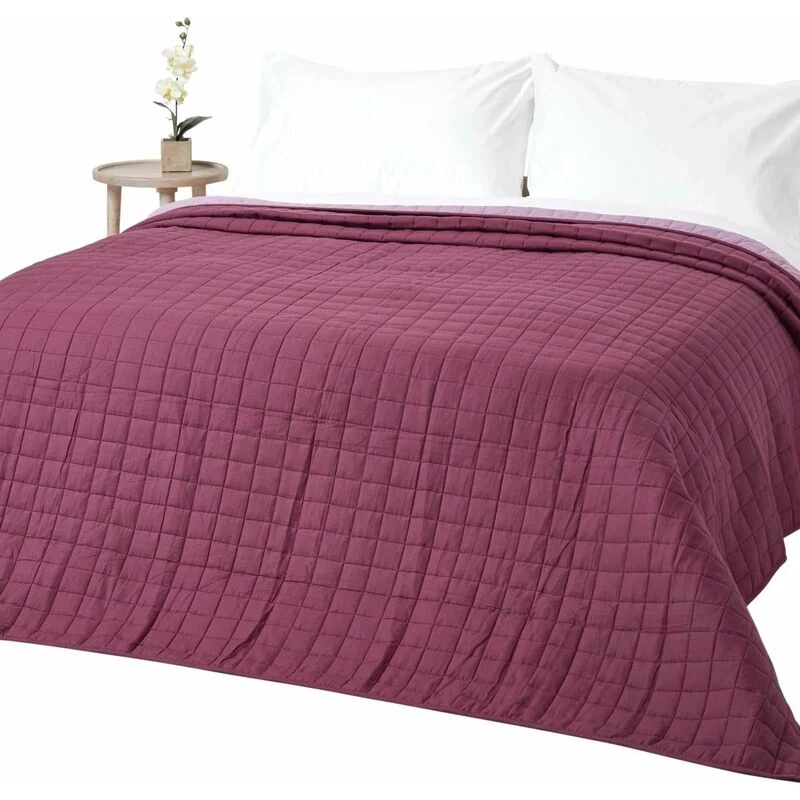 Image of HOMESCAPES Cotton Quilted Reversible Bedspread Lavender Purple, 230 x 250cm - Purple - Homescapes SF1108C