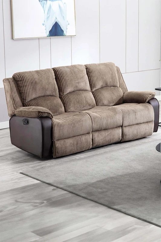 Image of More4Homes Postana Manual High Back Jumbo Cord Fabric Recliner 3 Seater Sofa (Brown)
