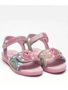 Image of Lelli Kelly Girls Unicorn Rainbow Glitter Sandal - Pink Multi, Pink Multi, Size 2.5 Older