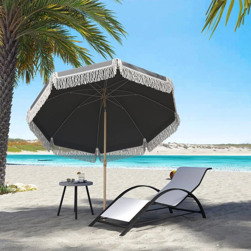 Image of OUTSUNNY 1.7 m Beach Umbrella, Adjustable Height Portable Parasol, Grey Grey Unisex
