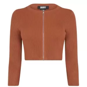 Image of DKNY Zip Knit Cardigan - Brown