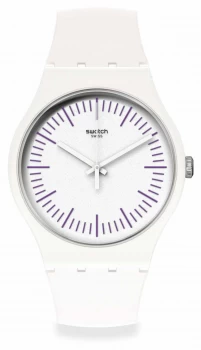 Image of Swatch WHITENPURPLE White & Purple Silicone Strap White Watch