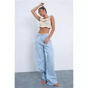 Image of I Saw It First Stone Draw Cord Ruffe Detail Halterneck Top - Brown