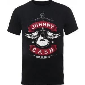Image of Johnny Cash Winged Guitar Mens Medium T-Shirt - Black