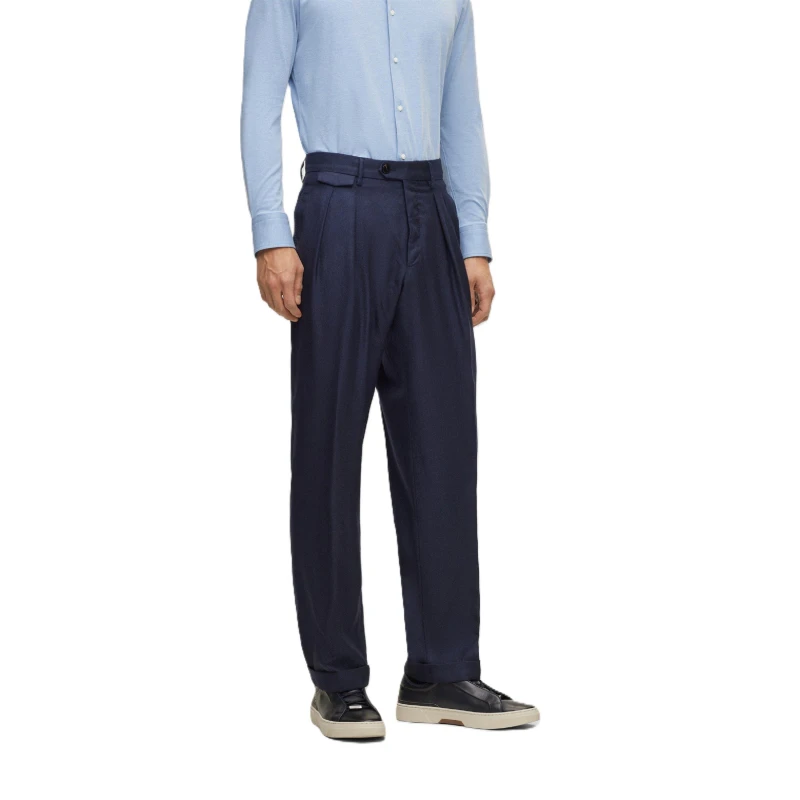 Image of Boss Mens Tailored Fit Pleated Trousers Blue male 32W R