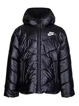 Image of Nike Kids Girls Chevron Padded Outerwear Insulation Jacket - Black, Size 6-7 Years, Women