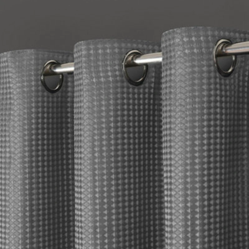 Image of Velosso Waffle Weave Total Blackout Jacquard Eyelet Header Curtains - Silver