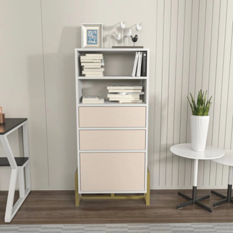 Image of Decorotika - Utopie Modern Bookshelf Shelving Unit Bookcase Display Unit With Cabinets - White And Beige, Multi UTP54BC03