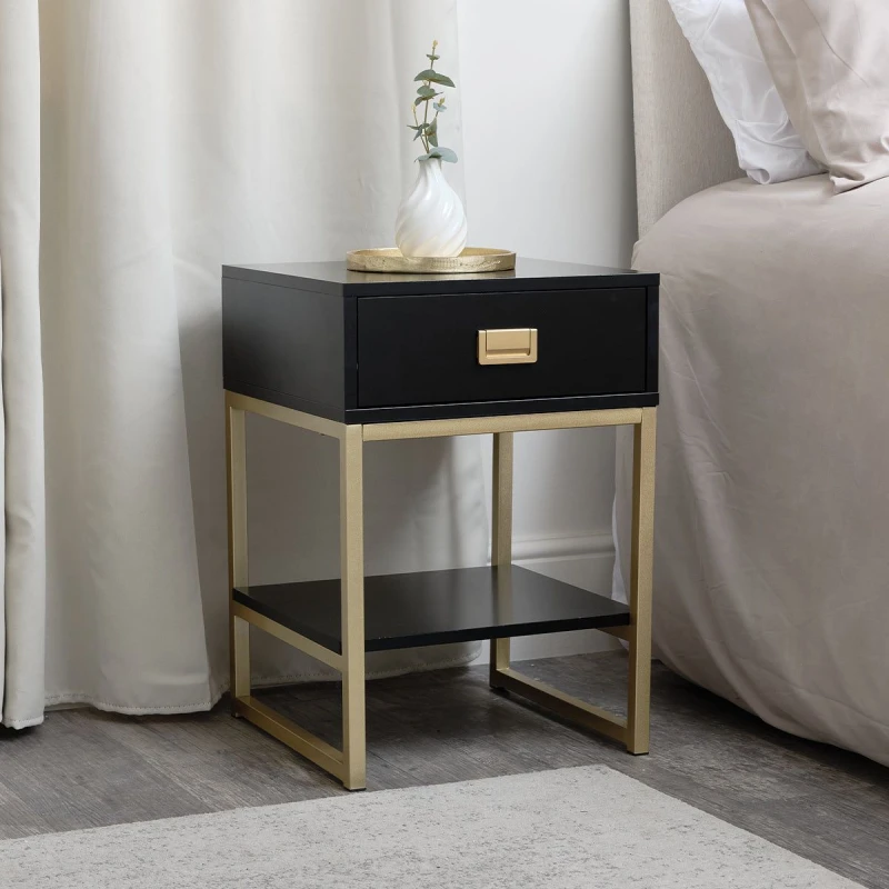 Image of Melody Maison One Drawer Bedside Table - Elle Black Range Black
