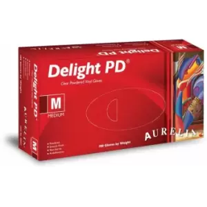 Image of Vinyl Powdered Disposable Clear Gloves Medium - Pack 100 - 38827 - Aurelia
