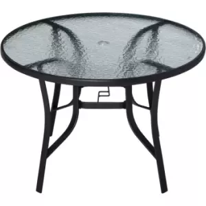 Image of 106cm Round Garden Dining Table with Parasol Hole Tempered Glass Top - Black - Outsunny