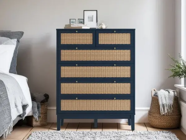 Image of LPD Bordeaux Rattan and Blue 42 Drawer Chest of Drawers