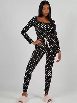 Image of Boux Avenue Heart Print Ruched Twosie - Black Mix, Black, Size 12, Women