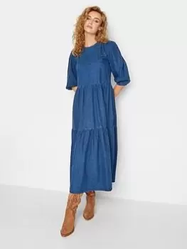 Image of Long Tall Sally Tiered Midi Dress - Mid Wash, Blue, Size 16, Women