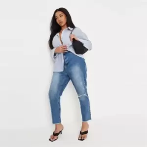 Image of Missguided Plus Distressed Knee Jeans Co Ord - Blue