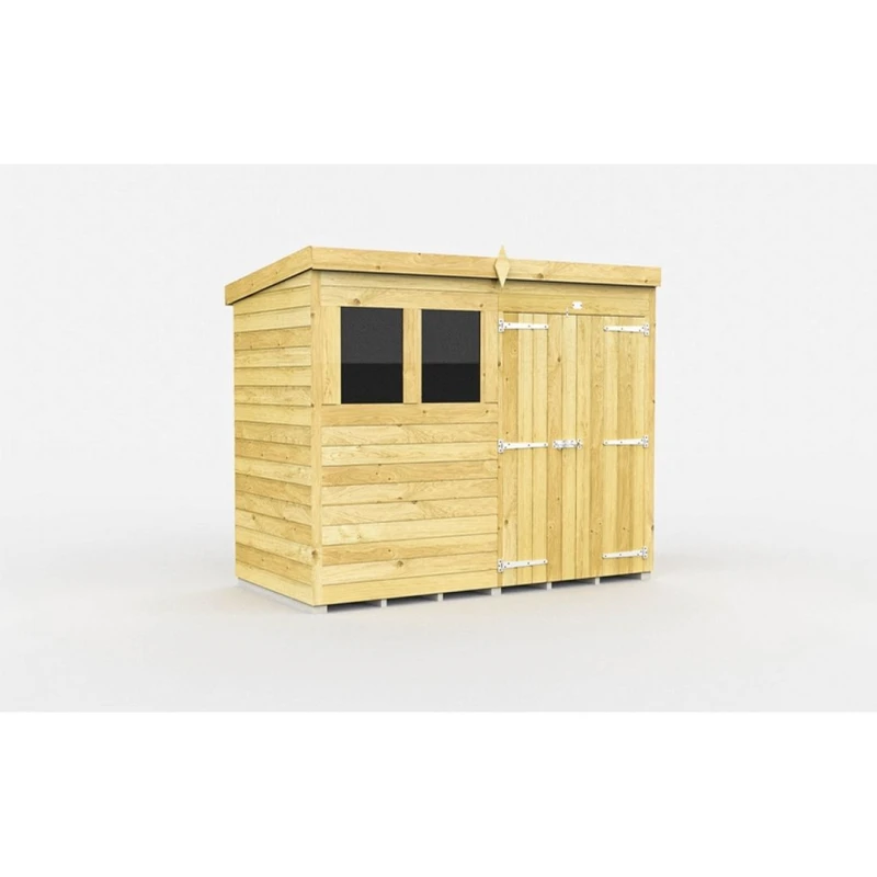 Image of Buttercup Farm 8 x 4 Feet Pent Shed - Double Door W/ Windows - L118 x W243 x H201cm in Brown Brown Unisex