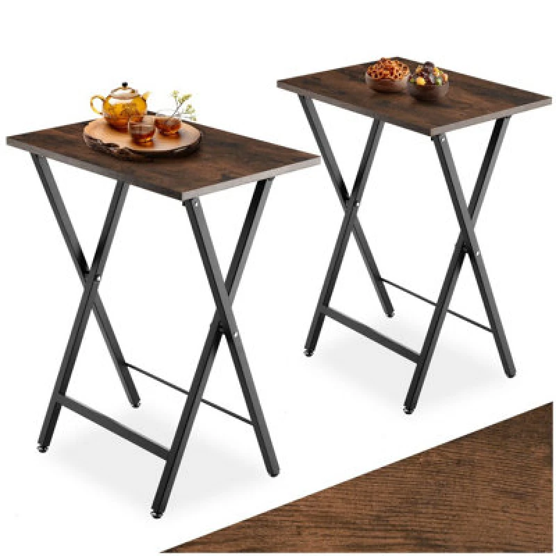 Image of Tectake Bedside Table Phoenix Set Of 2 - Industrial Style, Foldable 2 Industrial Wood Dark, Rustic