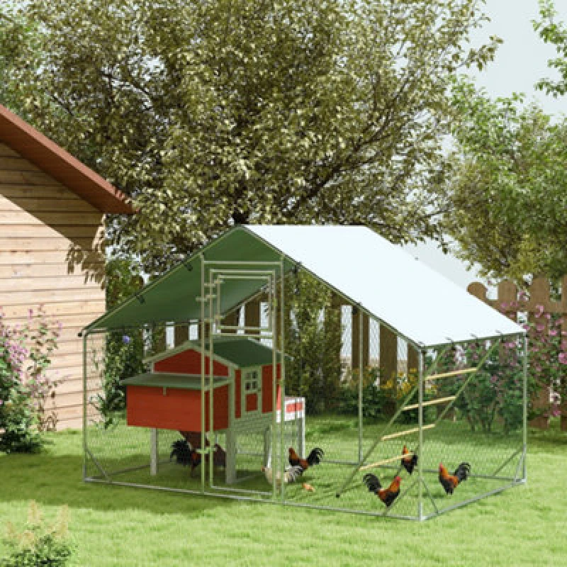Image of PawHut Walk In Chicken Run W/ Cover - Hanging Feeder - Perch - For 6-8 Poultry TJ Hughes 5063603985216