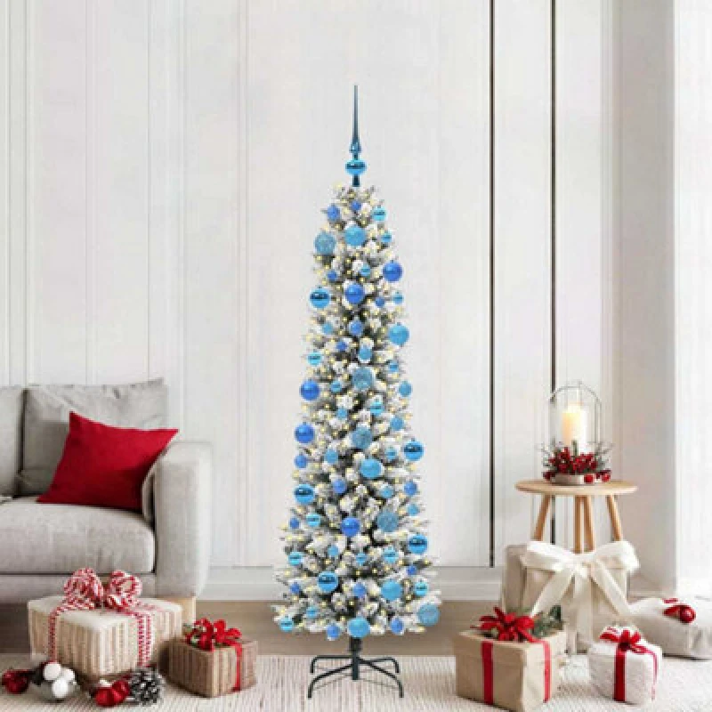 Image of vidaXL Artificial Christmas Tree with 300 LEDs, Blue Balls Green and white 180 cm, Green 3396112