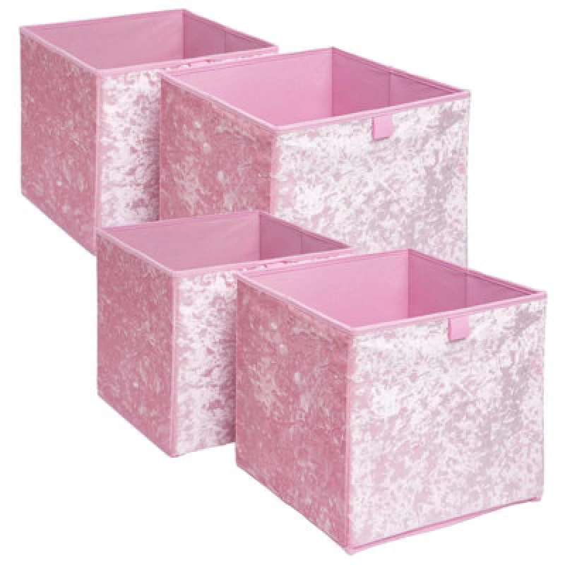 Image of OHS OHS Pack of 4 Crushed Velvet Folding Storage Box Cube in Light Pink Light Pink One Size Unisex 5027434150540
