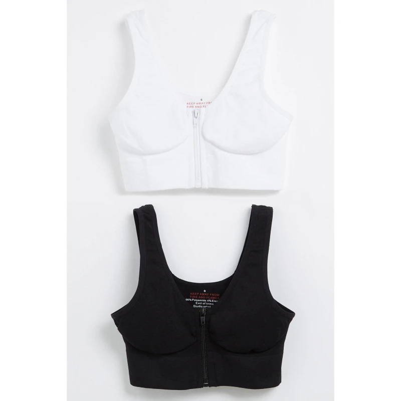 Image of Be You 2 Pack Comfort Seam Free Zip Bra - Black L