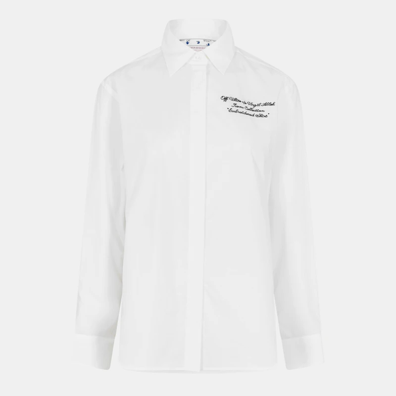 Image of Off White Womens Long Sleeve Dress Shirt White/Black female 4 (3XS)