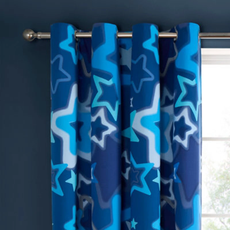 Image of Catherine Lansfield Blue Ombre Stars Eyelet Curtains Blue