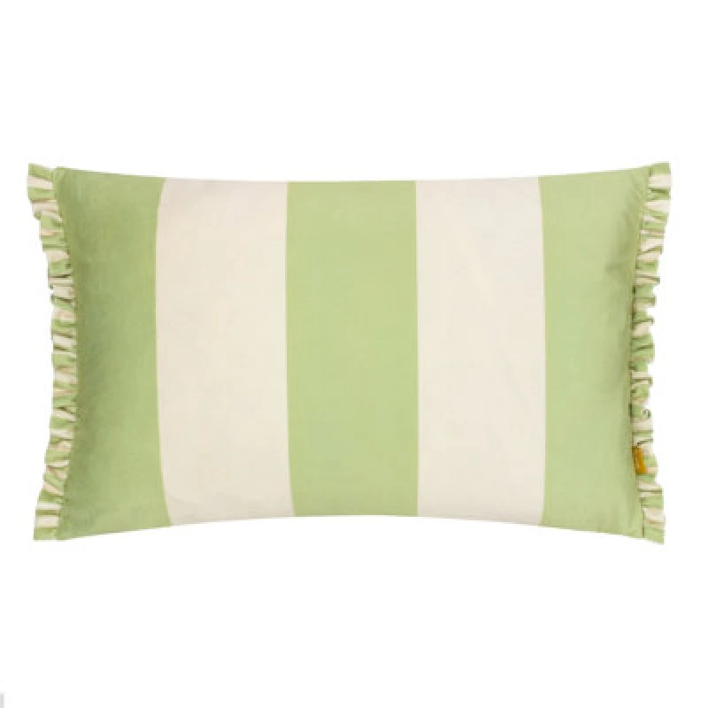 Image of Furn furn. Araya Striped Velvet Polyester Filled Cushion in Green Size: 30cm x 50cm Green 30cm x 50cm Unisex 5025532799036